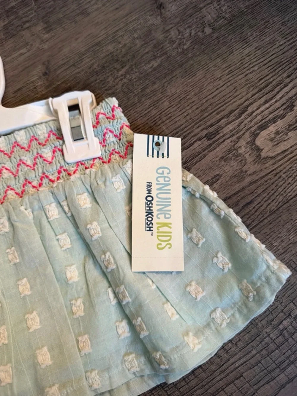 OshKosh B'gosh Light Aqua Skirt with Pink Smocked Waistband